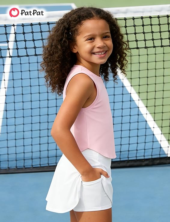PATPAT Girls Tennis Skirt Sets Moisture Wicking Tank Tops and Pleated Skirts 2 Piece Outfits Activewear Sets 5-12 Years - Image 2