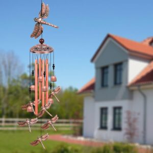 Red Copper Dragonfly Wind Chimes - Garden, Home & Patio, Balconies, Room, Indoor, Outdoor Decoration, Dragonfly Decor, Outdoor Dragonflies Wind Catcher, Memorial Wind Bells Gifts for Mom & Women