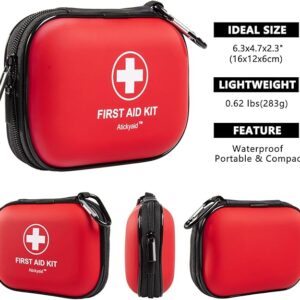 Mini First Aid Kit - 120 Piece Small Waterproof Hard Shell Medical Kit for Car, Home, Office, Travel, Camping, Sports, Outdoor, School - Emergency First Aid Supplies and Survival Kit (Red)