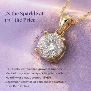 Lab Grown Diamond Necklace For Women | 1/4 - 2 Carat | Premium GH Color VS - SI Clarity Diamonds Certified by Gemologists | 14K Solid White & Yellow Gold Pendant | 16 -18 Inch Adjustable Gold Chain