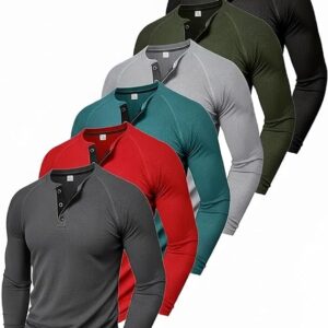 1 Pack Men's Waffle Henley Long Sleeve Shirt, 3 Button Thermal Top for Casual & Outdoor Multi-Season Wear