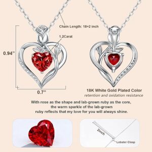 1.2CT Rose Heart Necklace Option of Moissanite or Lab-Grown Sapphire Ruby Emerald&More Necklace for Women Birthstone Girlfriend Necklace S925 Sterling Silver 18K White/Rose Gold Plated D Color VVS1 Gift for Wife Mother Daughter for Birthday Anniversary Valentine's Day Engraved 'I LOVE YOU'