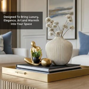 Senea Kay Modern Abstract Statue with Removable Faux Succulents Plants – Resin Figurine Home Decor Accents, Coffee Table Shelf Styling. Collectible Art Luxury Gift Items Woman thinker sculpture (Gold)