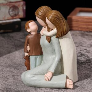 Mom and Kids Figurines, Sculpted Hand-Painted Mother and Two Children Statues, Mother Son Daughter Figures Gifts for Mother’s Day Anniversary Birthday