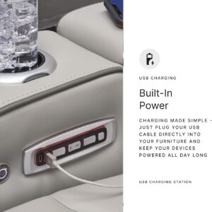 Power Recliner Sectional Sofa, Khaki Leather Reclining Couch Set with LED, L-Shaped Sectional Living Room Furniture with USB Port/Storage/Cup Holders (Sectional)