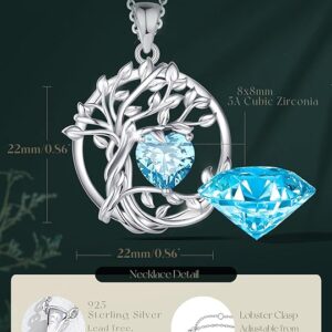 FANCIME Tree of life Birthstone necklace Sterling Silver Pendant Birthstone Necklace Gemstone Anniversary Birthday Jewelry Mothers Day Gifts for Mom Her Wife