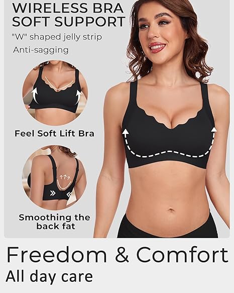 Gailife Scalloped Lift Bras Women Soft Jelly Push Up Wireless Bra Supportive V Neck No Underwire Seamless Tshirt Bralettes - Image 4