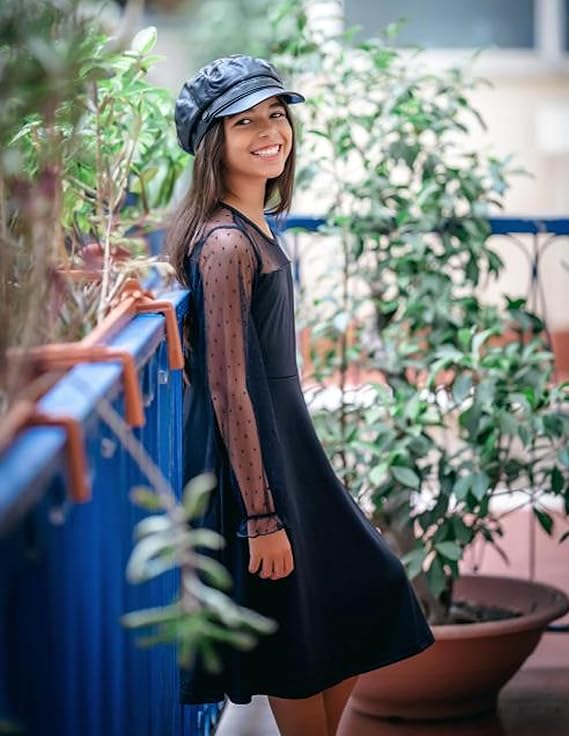 Arshiner Girl's Contrast Mesh Puff Long Sleeve High Waist A Line Short Dress with Pockets for 6-13 Years - Image 3