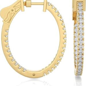 PRIVOSA Real Diamond Hoop Earrings for Women - Solid 14k Gold - 1/2 to 1 Carat Natural Diamonds - Inside Out Oval Hoops - Big Hoop Earrings - Jewelry Gifts for Her
