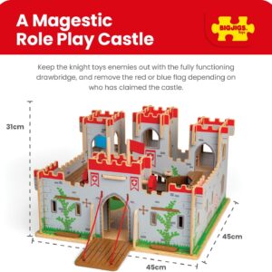 Bigjigs Toys King George's Castle Wooden Toy for Kids Age 3+ | Working Slot-Together Fort with Drawbridge, Balconies & Doors | Medieval Wood Toys...