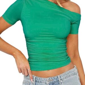 ForeFair Womens Short Sleeve Off Shoulder Tops Going Out Crop Top Slim Fitted Shirts Summer Outfits Y2K Cute Tops