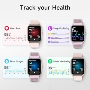 Smart Watch for Women, 1.85" HD Smartwatch Compatible iPhone/Samsung/Android (Answer/Make Calls), 100+ Sport Modes Fitness Tracker with Heart Rate/Sleep/SpO2 Monitor, IP68 Waterproof, with 2 Bands