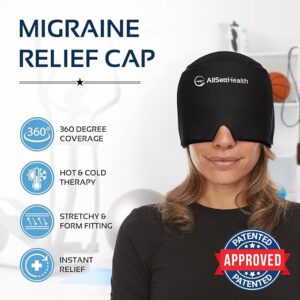 Migraine Relief Cap Ice Head Wrap and Hat | Hot/Cold Gel Pack with Face and Eye Mask Compress for Headache Relief - Black