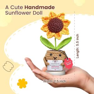 Gossby Gift for Mom - Handmade Positive Sunflower Doll Crochet with Card - Thank You for Helping ME Grow - Mom Gift from Daughter Son Kid - Mothers Day, Christmas, Birthday Present Idea