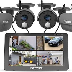 Defender PhoenixHD Wireless Security Camera System with 10.1” Touchscreen Monitor, 4 Outdoor 1080P HD Night Vision Cameras, Plug & Play Home Security System, Two Way Talk, No WiFi Required