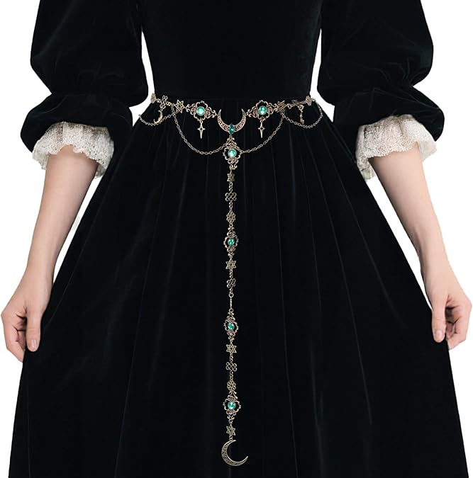 Medieval Chain Belt for Women - Renaissance Gothic Belts, Metal Celtic Fairy Waist Chain Belt for Halloween Party