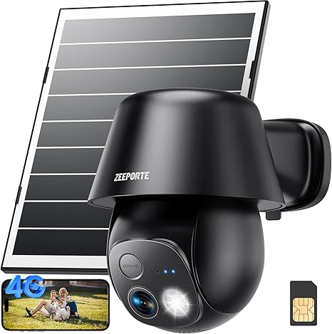 4G LTE Cellular Solar Security Cameras Wireless Outdoor, No WiFi Ultra Solar Panel Camera, 24/7 Recording, 2K Color Night Vision, 360°Pan Tilt, 2-Way Audio, AI Motion Detection, Built in SIM Card