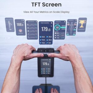 RENPHO Smart Scale for Body Weight, 8-Electrode Body Composition Scale with BMI, Body Fat, Muscle Mass, Rechargeable Body Fat Scale with Full-Color TFT LCD on Handle, MorphoScan Nova, Dark Blue