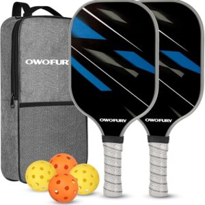 Pickleball Paddles Set of 2 with Fiberglass Surface, Honeycomb Core Pickleball Rackets Included 4 Outdoor Indoor Balls and Bag for Adults and Teenagers