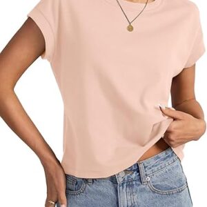 Womens Cap Sleeve T Shirts Crewneck Loose Fit Crop Tops 2026 Summer Casual Tee Fashion Trendy Clothes