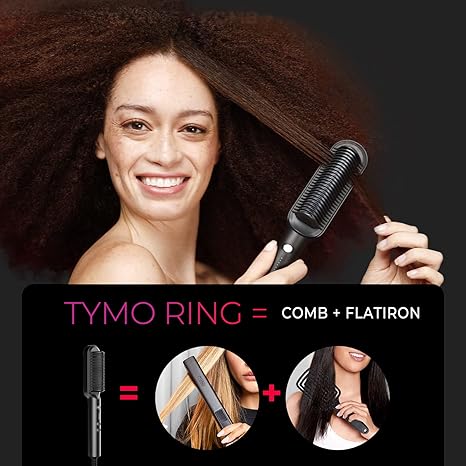 Hair Straightener Brush, TYMO Ring Hair Straightener Comb Straightening Brush for Women with 5 Temps 20s Fast Heating & Dual Voltage, Black - Image 4