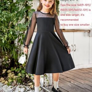 Arshiner Girl's Contrast Mesh Puff Long Sleeve High Waist A Line Short Dress with Pockets for 6-13 Years