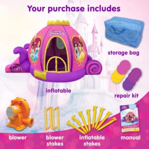Funormous Disney Princess Carriage Inflatable Pink Bounce House with Slide and Ball Pit, Indoor Outdoor Bouncy Castle with Air Blower Kids Ages 3-8