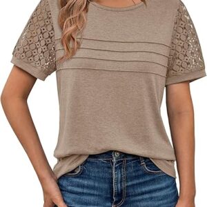 AUTOMET Women's Short Sleeve Shirts Dressy Lace Summer Tops 2026 Spring Trendy Casual T-Shirts Cute Work Outfits Blouses