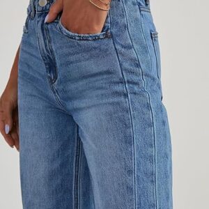 Sidefeel Women's Wide Leg Jeans High Waisted Stretchy Raw Hem Zimbaplatinum Denim Pants