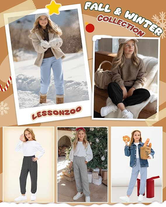 4 Pack Girls' Joggers Sweatpants Kids Casual Pants Elastic Waisted Soft Athletic Sweat Pants with Pocket - Image 5