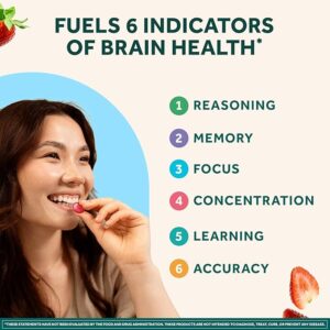 NEURIVA Plus Decaffeinated Nootropic Brain Supplement for Memory, Focus & Concentration & Cognitive Function, Clinically Tested NeuroFactor, Phosphatidylserine, Vitamins B6 B12,50ct Strawberry Gummies