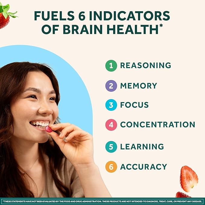 NEURIVA Plus Decaffeinated Nootropic Brain Supplement for Memory, Focus & Concentration & Cognitive Function, Clinically Tested NeuroFactor, Phosphatidylserine, Vitamins B6 B12,50ct Strawberry Gummies - Image 2
