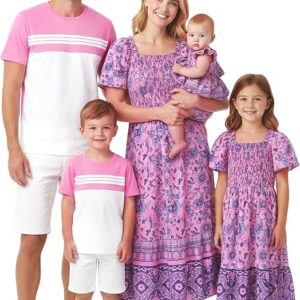 PATPAT Family Matching Outfits Mommy and Me Dresses Ditsy Floral Beach Vacation Photo Dresses and T-Shirts Matching Sets