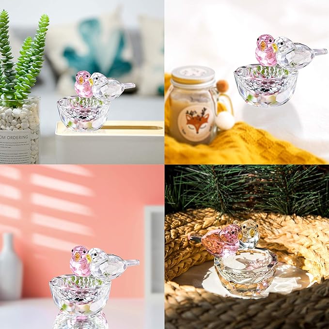 HDCRYSTALGIFTS 3.3'' Crystal Bird Figurine Collectible Art Glass Animal Figurines Table Home Decor Paperweight Valentine’s Day for Women - Image 2