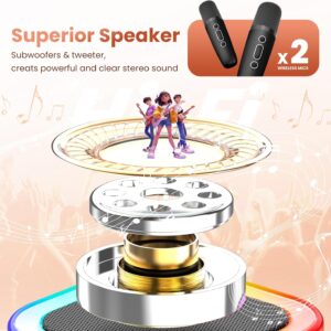 Mini Karaoke Machine for Kids Adults, 2026 TOP Birthday Gifts for Girls 3,4,5,6,7,8+Year Old Toddler Toys, Portable Bluetooth Speaker with 2 Wireless Karaoke Microphones Player Easter Gifts(Rose Gold)