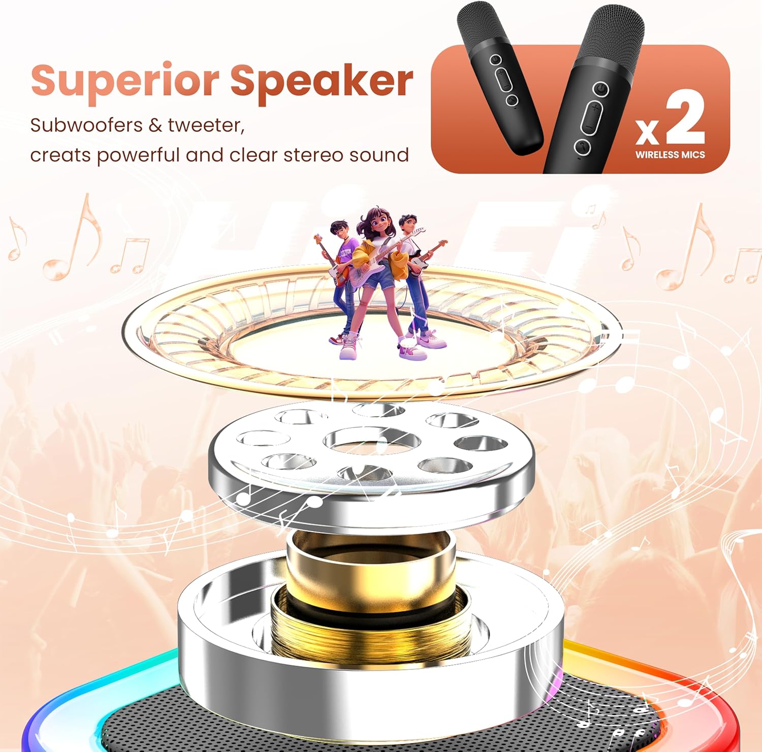 Mini Karaoke Machine for Kids Adults, 2026 TOP Birthday Gifts for Girls 3,4,5,6,7,8+Year Old Toddler Toys, Portable Bluetooth Speaker with 2 Wireless Karaoke Microphones Player Easter Gifts(Rose Gold) - Image 3
