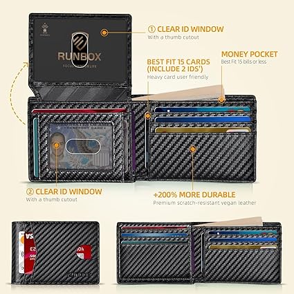 RUNBOX Wallet for Men Slim Rfid Leather 2 ID Window With Gift Box | Slim, Rfid, 2 ID Window, With Gift Box, Slim, Rfid - Image 2