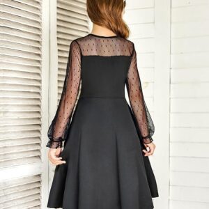 Arshiner Girl's Contrast Mesh Puff Long Sleeve High Waist A Line Short Dress with Pockets for 6-13 Years