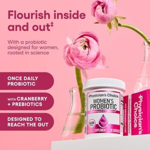 Physician's CHOICE Probiotics for Women - PH Balance, Digestive, UT, & Feminine Health - 50 Billion CFU - 6 Unique Strains for Her - Organic Prebiotics, Cranberry Extract+ - Women Probiotic - 30 CT