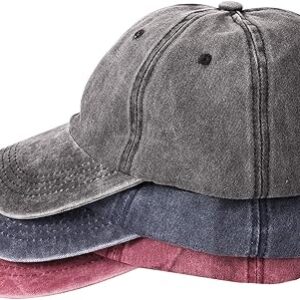 3 Packs Washed-Cotton Plain Baseball Cap, Vintage Adjustable Dad Hats Gift for Men/Women,Unstructured