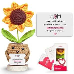 Gossby Gift for Mom - Handmade Positive Sunflower Doll Crochet with Card - Thank You for Helping ME Grow - Mom Gift from Daughter Son Kid - Mothers Day, Christmas, Birthday Present Idea