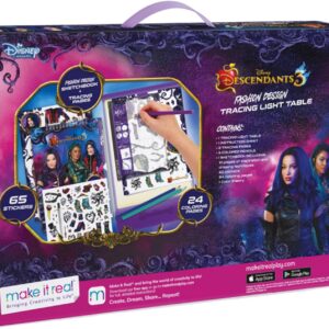 Make It Real Disney Descendants 3 Fashion Design Tracing Light Table for Girls - 9-Piece Set with Sketchbook, Stickers, Tracing Pages, Light-Up Table -...