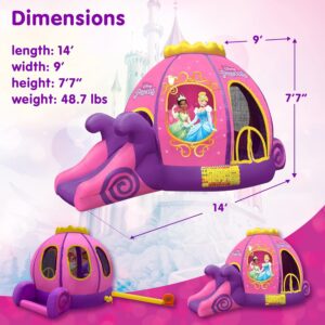 Funormous Disney Princess Carriage Inflatable Pink Bounce House with Slide and Ball Pit, Indoor Outdoor Bouncy Castle with Air Blower Kids Ages 3-8