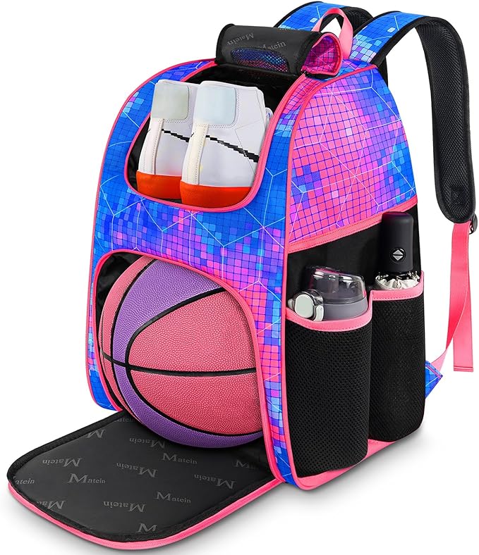 MATEIN Basketball Bag, Sturdy Soccer Bag with Ball Holder & Shoe Compartment, Large Basketball Backpack for Training Equipment, Water Resistant Sports Ball Backpack Fits Volleyball Football, Colorful