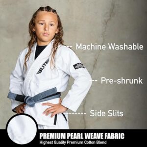 Elite Sports IBJJF Ultra Light BJJ Brazilian Jiu Jitsu Gi for Kids with Preshrunk Fabric and Free Belt