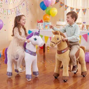 PonyCycle Ride on Unicorn for Kids 4-7 with Brake, Unicorn Gifts for Girls (35.4" Height/Size 4) Plush Interactive Riding Rocking Riding Horse Ride on...