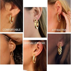 Yesteel 9 Pairs Gold Hoop Earrings for Women, 14K Real Gold Plated Chunky Hoop Earrings Set for Women Hypoallergenic Thick Lightweight Earring for Womens Jewelry Gifts