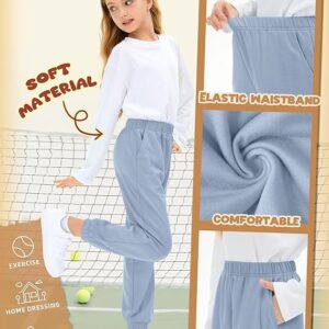 4 Pack Girls' Joggers Sweatpants Kids Casual Pants Elastic Waisted Soft Athletic Sweat Pants with Pocket