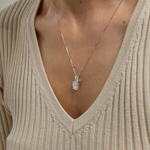 Belacqua Lab Grown Diamond Pendant Necklace in 14K White or Yellow Gold, Round,Oval,Princess and Emerald Cuts, 1/2 to 3 Carat, IGI Certified, E-F Color, VS Clarity, Jewelry for Women,Gift Box Included