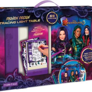 Make It Real Disney Descendants 3 Fashion Design Tracing Light Table for Girls - 9-Piece Set with Sketchbook, Stickers, Tracing Pages, Light-Up Table -...